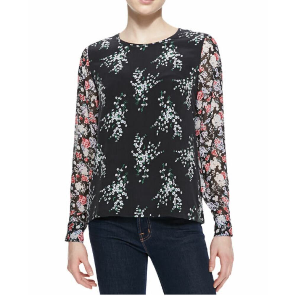 Equipment Women's 100% Silk Sheer Floral Liam Blouse Sz L Fall Bloom Elevated